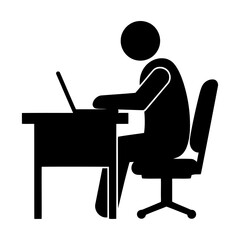 Vector art of a person is sitting at a desk working on a computer isolated on white background