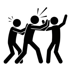 Vector art of a group of people are fighting, isolated on white background