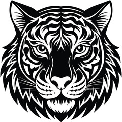 Obraz premium Black Tiger Face Tribal Style Graphic on White Background animal head