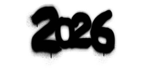 Graffiti Style 2026 Spray Paint Design on Transparent Background A Bold and Urban Graphic Element for New Year Themes and Futuristic Concepts in Digital Art