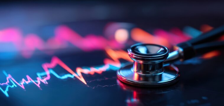 The Stethoscope on a Vibrant Heartbeat Monitoring Screen - Powered by Adobe