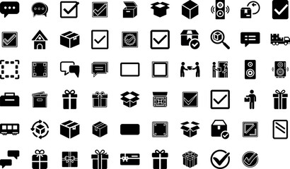 Fototapeta premium A collection of black and white icons related to delivery, shipping, and communication
