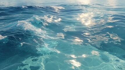Calm Blue Ocean Water with Sunlight Reflections and Gentle Waves