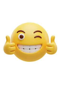 3D Realistic Smiling Emoji with Thumbs Up Positive Feedback, Approval, Happiness, Social Media Content.
