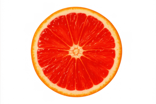 Halved grapefruit displaying vivid segments, juicy pulp, textured rind on clear surface, highlighting citrus freshness and nutritional value