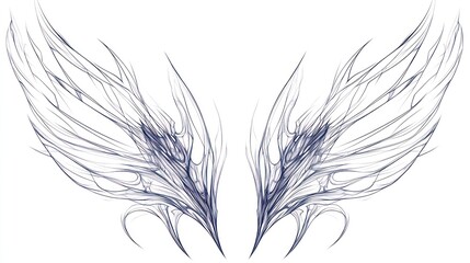 Obraz premium Abstract dark blue wings design, isolated on white background, for tattoo or graphic design