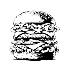 hand drawn vintage double patty hamburger vector engraving sketch illustration