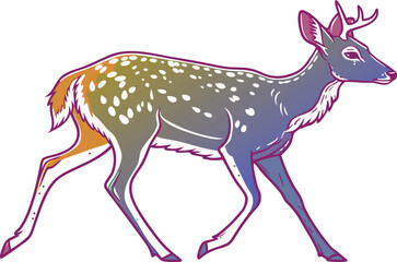Realistic colorful deer illustration with detailed fur texture and vibrant gradient colors perfect for wildlife artwork. Realistic colorful deer drawing with lifelike shading and natural body