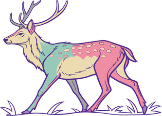 Realistic colorful deer illustration with detailed fur texture and vibrant gradient colors perfect for wildlife artwork. Realistic colorful deer drawing with lifelike shading and natural body