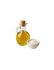 Olive oil and salt on a minimalist kitchen countertop setup