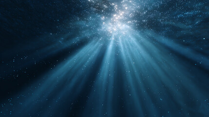 Stunning underwater scene with beams of light filtering through the ocean surface, creating a tranquil and serene atmosphere.