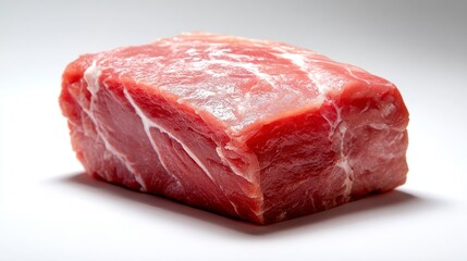 Raw red meat steak on white surface for butcher or culinary food photography and packaging concept