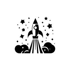 Flat rocket logo symbolizing startup launch