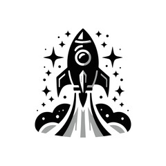 Flat rocket logo symbolizing startup launch