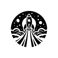 Flat rocket logo symbolizing startup launch