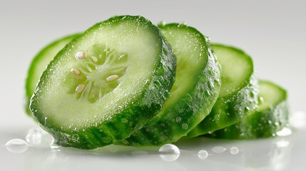 Fresh Green Kiwi Slices with Water Droplets on Light Background