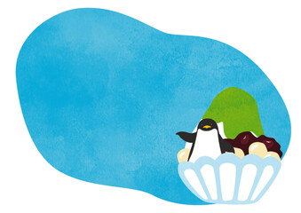 宇治抹茶かき氷とペンギンフレーム
