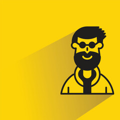 beard man character with shadow on yellow background