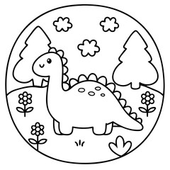 Obraz premium Cartoon dinosaur standing in a whimsical garden with flowers and trees 