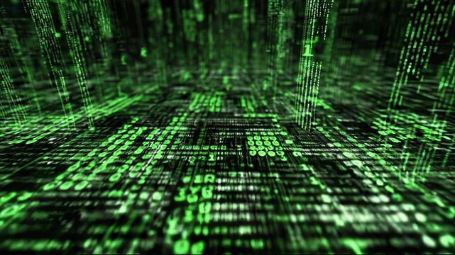 Digital green matrix data streams in abstract futuristic design  