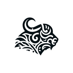 Flat silhouette of a tribal buffalo head