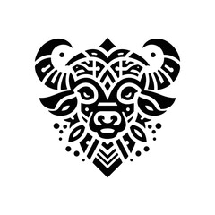 Flat silhouette of a tribal buffalo head