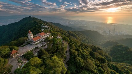 Penang Hill Temple Complex and Coastal Cityscape at Sunrise