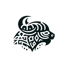 Flat silhouette of a tribal buffalo head