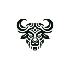 Flat silhouette of a tribal buffalo head