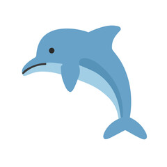 Naklejka premium Stylized illustration of a light blue dolphin leaping upwards, isolated on a white background.