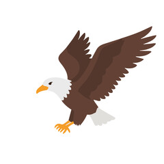 Obraz premium A majestic bald eagle with outstretched wings and talons, captured in mid-flight against a clean white background, showcasing its powerful presence.