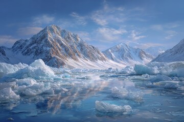 Mountain, ice and lake or water. Generative AI