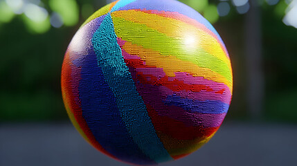 Vibrant, colorful sphere with textured paint strokes.  A multitude of hues and colors form a dynamic, patterned sphere.  The texture gives it a three-dimensional appearance
