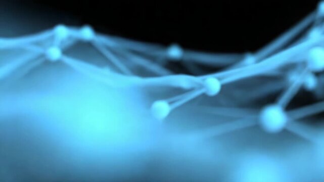 Abstract blue network connection with nodes and flowing lines,  representing the concept of AI and blockchain  