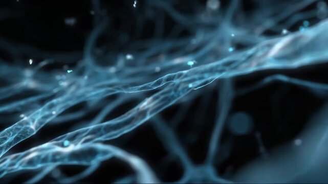 Abstract blue digital network connections on black background,  representing the concept of AI and blockchain  