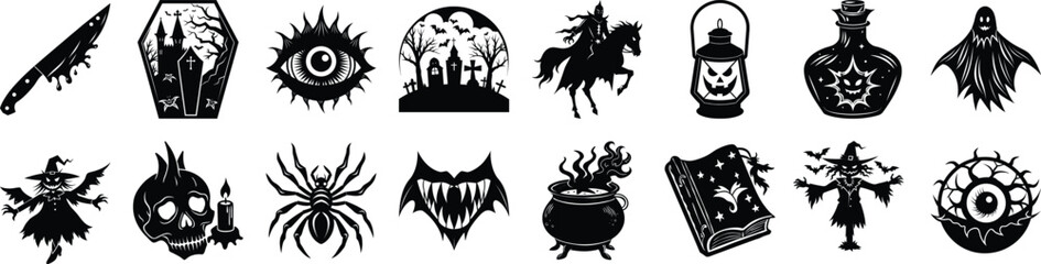 Obraz premium set of Halloween element silhouette collection. Black and white vector editable file.