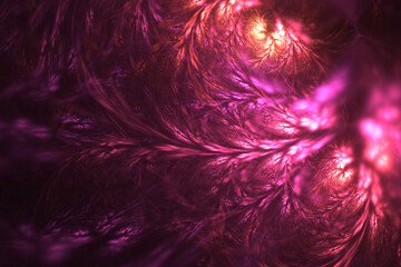 Abstract fractal background, like glowing plants or grasses, in red and pink.