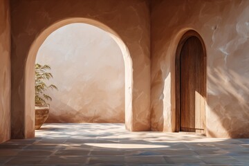 Arch and door in the courtyard. Generative AI