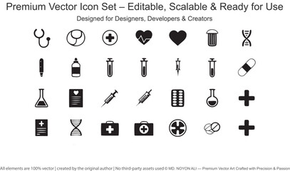 Medical and Healthcare Icons Set Black and White medical icons