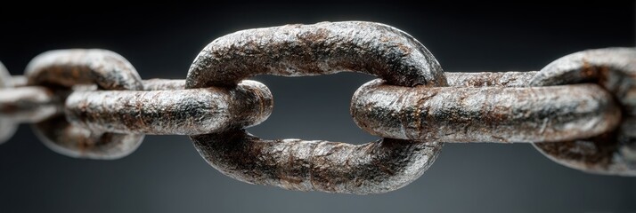 Obraz premium Close-up view of rusted steel chain links showcasing texture and detail in a dimly lit environment