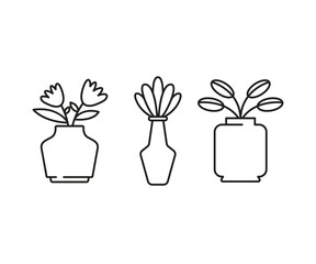 plant vase icons set line illustration