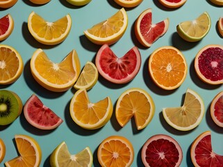 Flat lay of fruit slices arranged geometrically