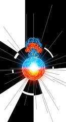 Abstract, minimalist illustration of a nuclear bomb, dynamic composition, clean lines, vibrant color palette. atomic bomb, explosion, weapon, war, dynamic, clean lines, vibrant colors, modern art

