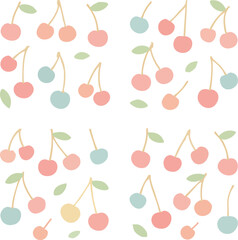 Adorable cherry fruit illustration pattern in soft colors.