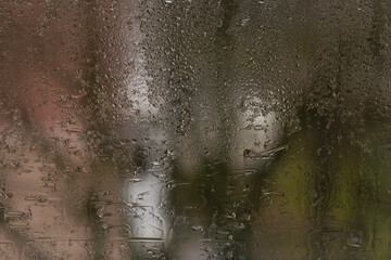  Minimalist water drop composition on glass of window. condensation on window. wet glass abstract background for design