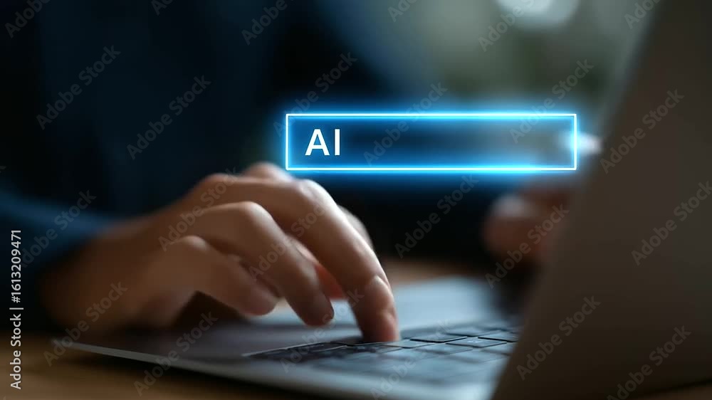 Aufkleber futuristic ai-driven search interface revolutionizing digital transformation and research.