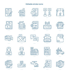 Journalism stroke icon. Journalism line icon set. editable stroke icon pack