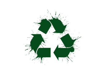 Ink splash design of a recycling symbol for sustainability and environmental themes
