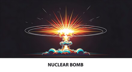 Abstract, minimalist illustration of a nuclear bomb, dynamic composition, clean lines, vibrant color palette. atomic bomb, explosion, weapon, war, dynamic, clean lines, vibrant colors, modern art

