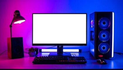 Gaming PC setup with blank screen.